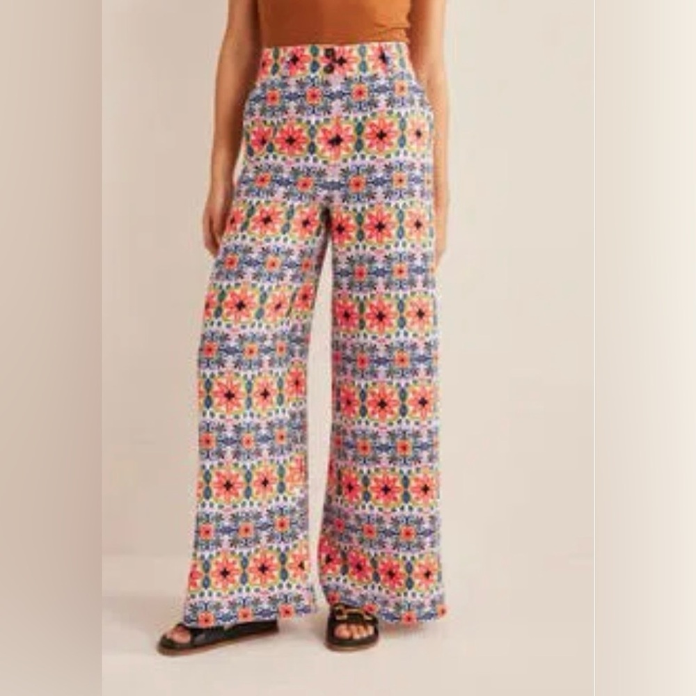 Boden linen pants NWT 8 wide leg trouser Floral Geo Multicolor, gorgeous print - Picture 2 of 14